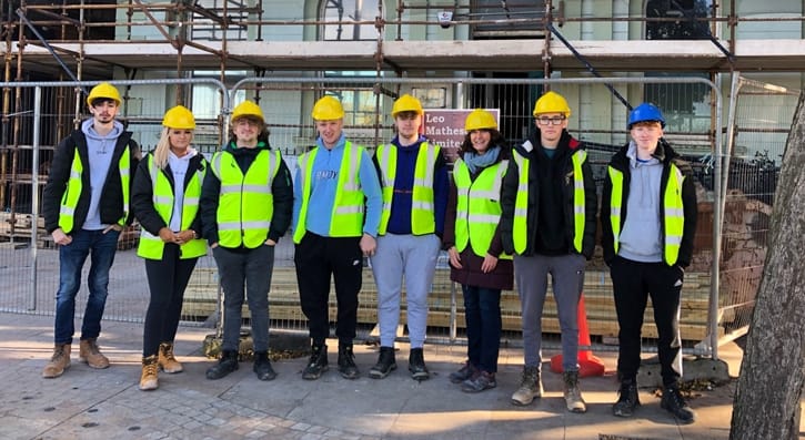 Bangor Construction class with their lecturer outside Bangor courthouse